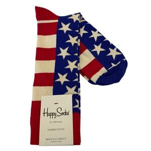 Happy Socks American Flag Stars Stripes Patriotic USA Crew Socks Unisex NWT